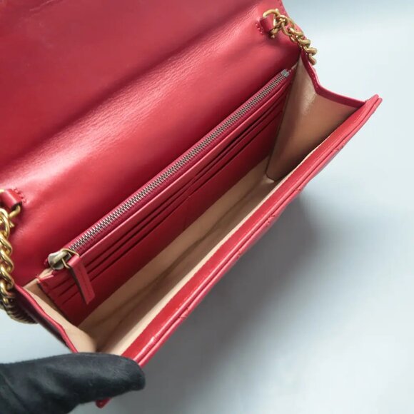 100% Authentic GUCCI GG Marmont Red Leather Shoulder Bag 760-11624 - Picture 10 of 12